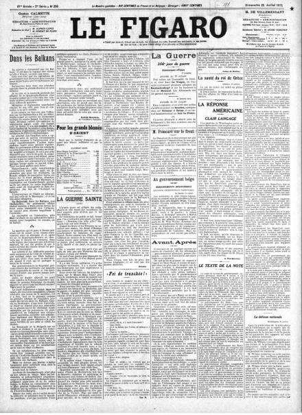 La prima pagina de Le Figaro del 25 luglio 1914