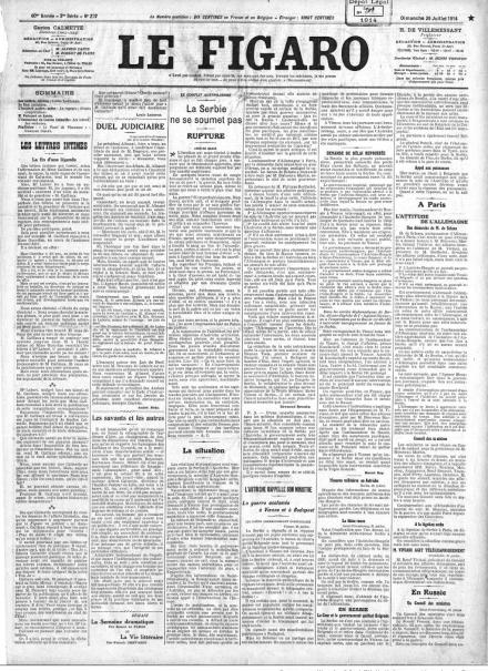 La prima pagina de Le Figaro del 26 luglio 1914