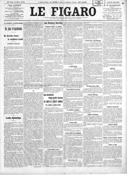 La prima pagina de Le Figaro del 27 luglio 1914