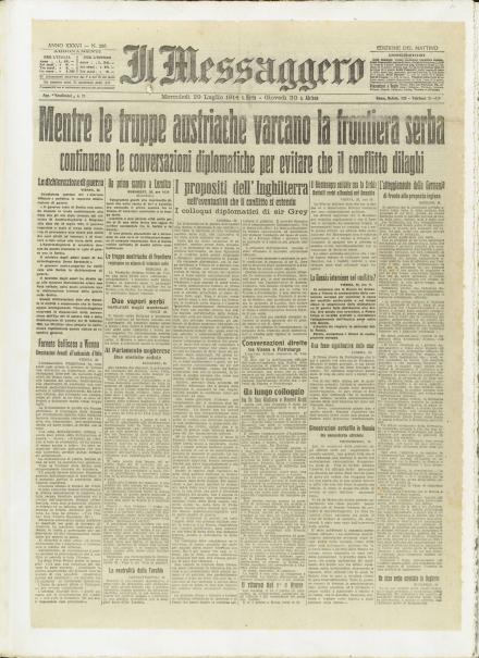 La prima pagina de Il Messaggero del 29 luglio 1914