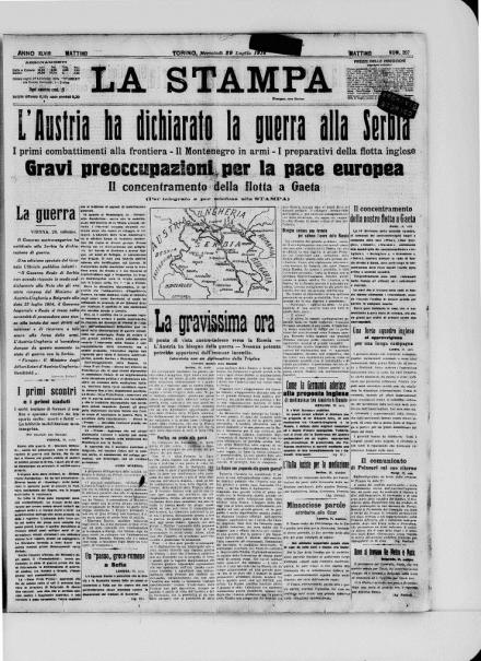 La prima pagina de La Stampa del 29 luglio 1914