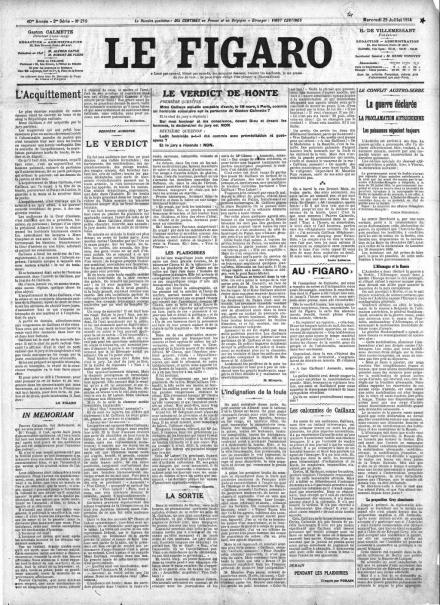 La prima pagina de Le Figaro del 29 luglio 1914