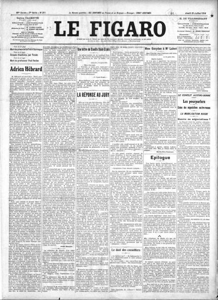 La prima pagina de Le Figaro del 30 luglio 1914